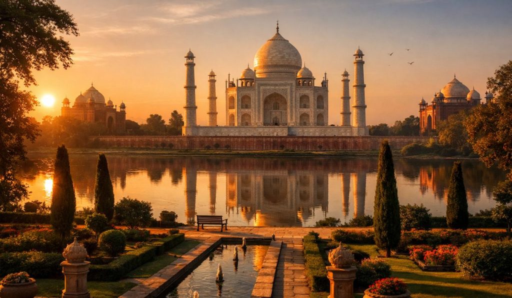 Mehtab Bagh sunset Taj Mahal view from Yamuna river side