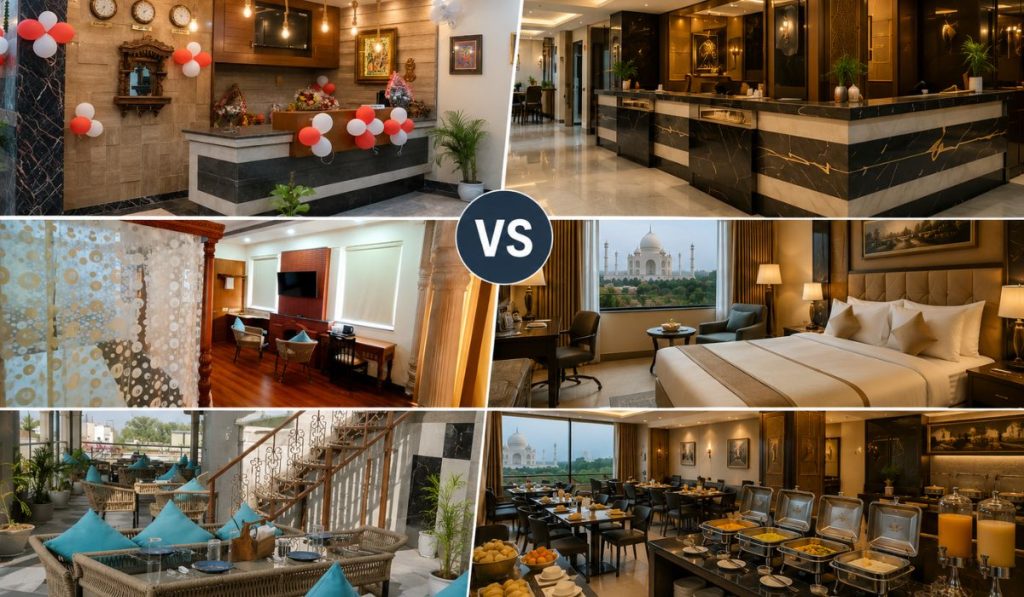 Hotel Sun Grand Agra 3-star hotel rooms and dining areas