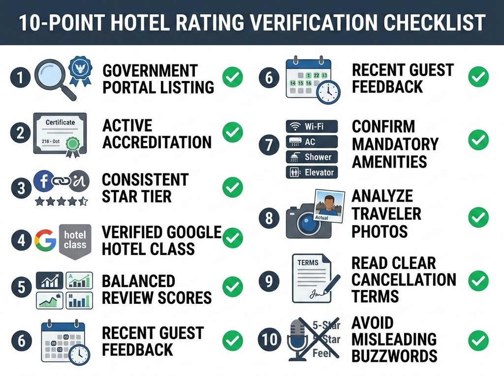 Checklist for verifying official hotel star classification before booking a room
